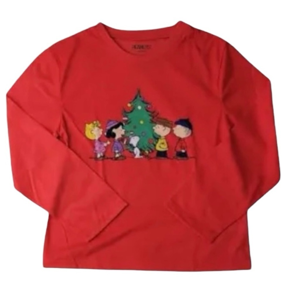 PEANUTS Red Long Sleeve Christmas Snoopy Christmas Tree Pajama Top Size Large